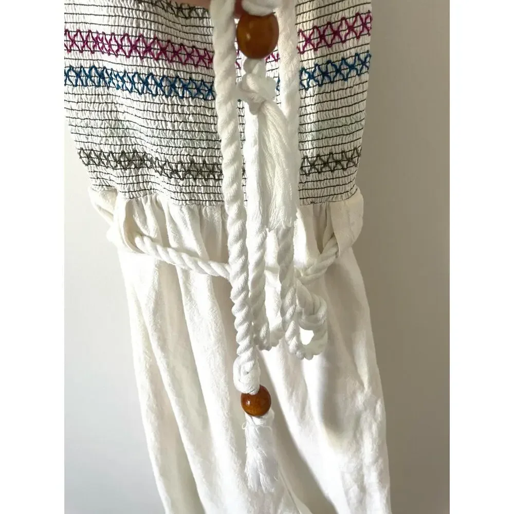 Free People Boho Tie Back Jumpsuit Cream Size Small